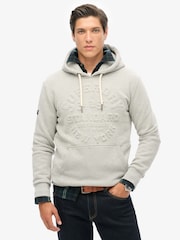 Bege Stone Marl - Superdry gráfico com logotipo em relevo Hoodie - Imagem 1 de 6