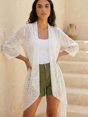 Roman White Mesh Burnout Longline Coverups - Image 2 of 4