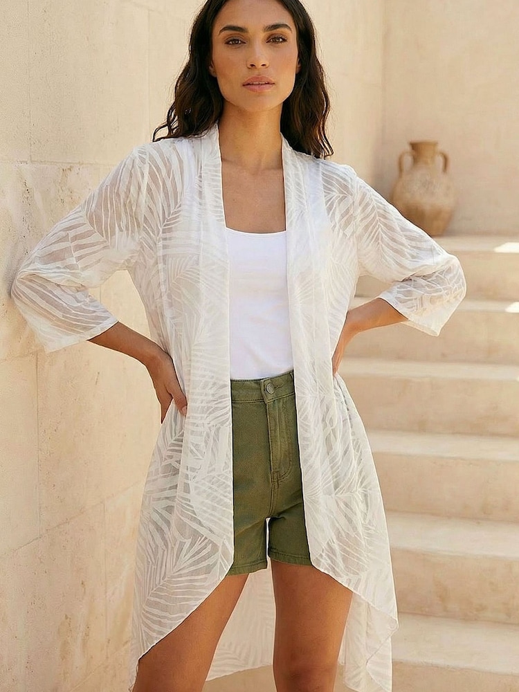 Roman White Mesh Burnout Longline Coverups - Image 2 of 4