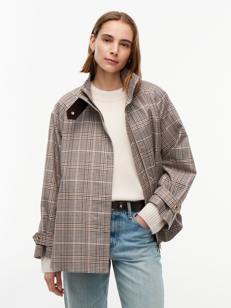 Tommy Hilfiger Brown Check Raglan Sleeve Relaxed Cape Coat - Image 1 of 5 Tommy Hilfiger Brown Check Raglan Sleeve Relaxed Cape Coat - Image 1 of 5