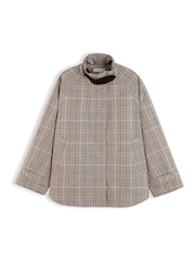 Tommy Hilfiger Brown Check Raglan Sleeve Relaxed Cape Coat - Image 5 of 5
