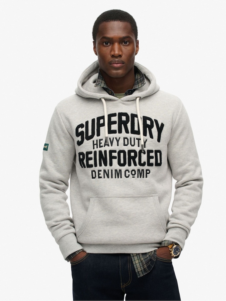 Superdry Stone Beige Marl Embroider Script Graphic Hoodie - Image 2 of 5
