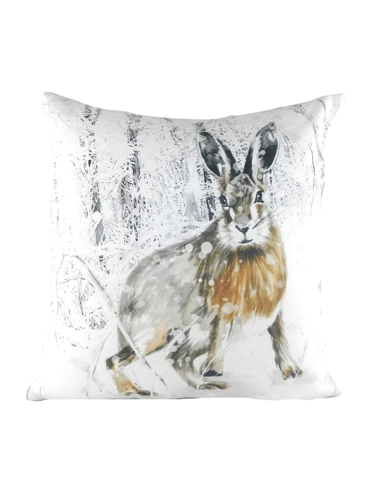 Evans Lichfield Multicolour Christmas Snowy Hare Cushion - Image 1 of 2