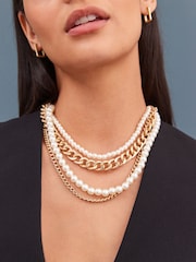 Gold Tone Pearl Chain Multi Layer Necklace - Image 1 of 6