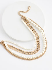 Gold Tone Pearl Chain Multi Layer Necklace - Image 5 of 6