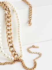 Gold Tone Pearl Chain Multi Layer Necklace - Image 6 of 6