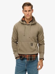 Superdry Washed Morel Brown 100% Cotton Contrast Stitch Relaxed Hoodie - Image 1 of 3