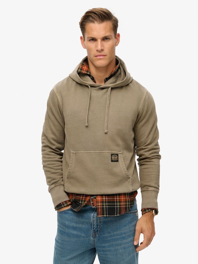 Superdry Washed Morel Brown 100% Cotton Contrast Stitch Relaxed Hoodie - Image 1 of 3