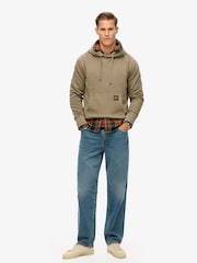 Superdry Washed Morel Brown 100% Cotton Contrast Stitch Relaxed Hoodie - Image 2 of 3