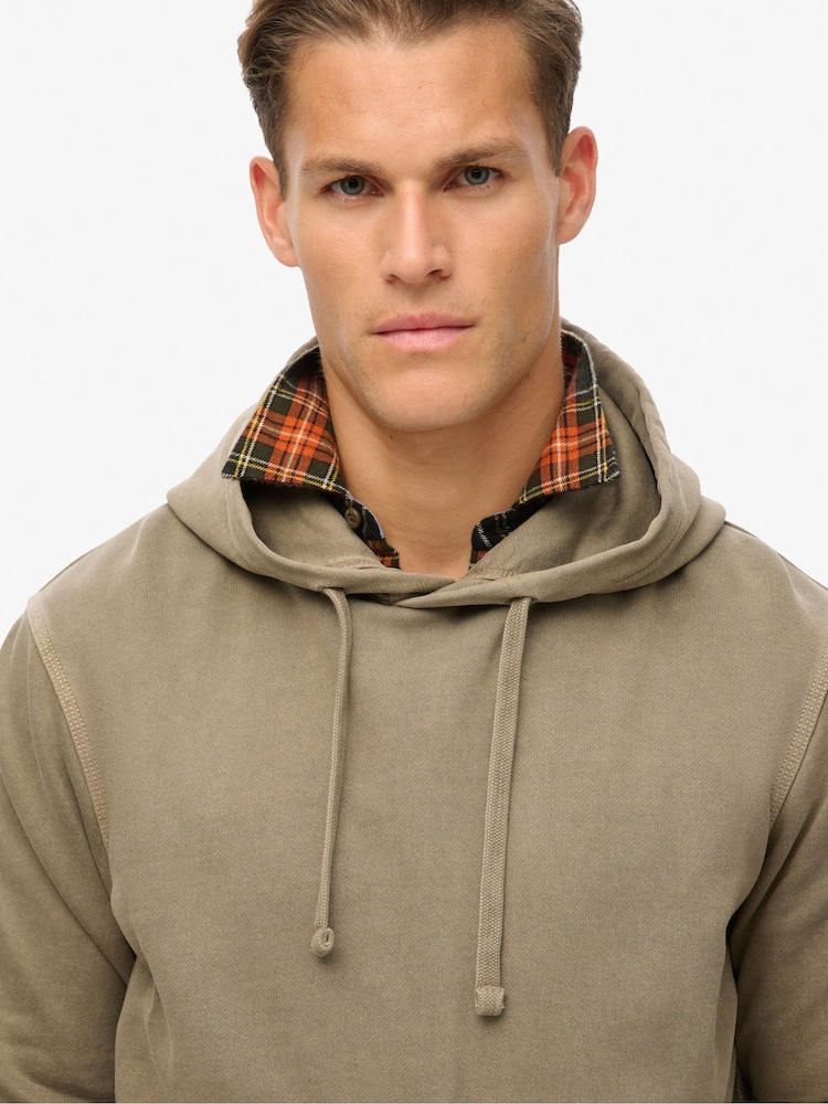 Superdry Washed Morel Brown 100% Cotton Contrast Stitch Relaxed Hoodie - Image 3 of 3