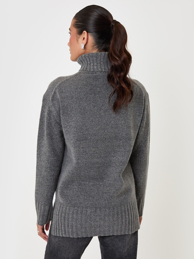 Threadbare Grey Oversized Roll Neck Jumper - Image 2 of 4