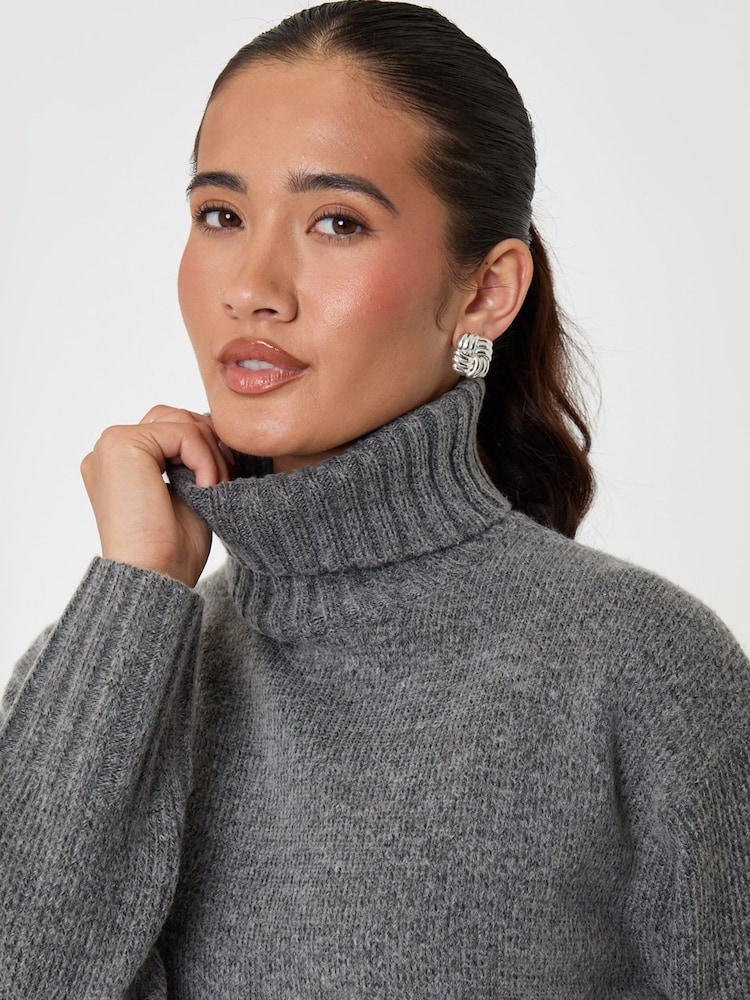 Threadbare Grey Oversized Roll Neck Jumper - Image 4 of 4