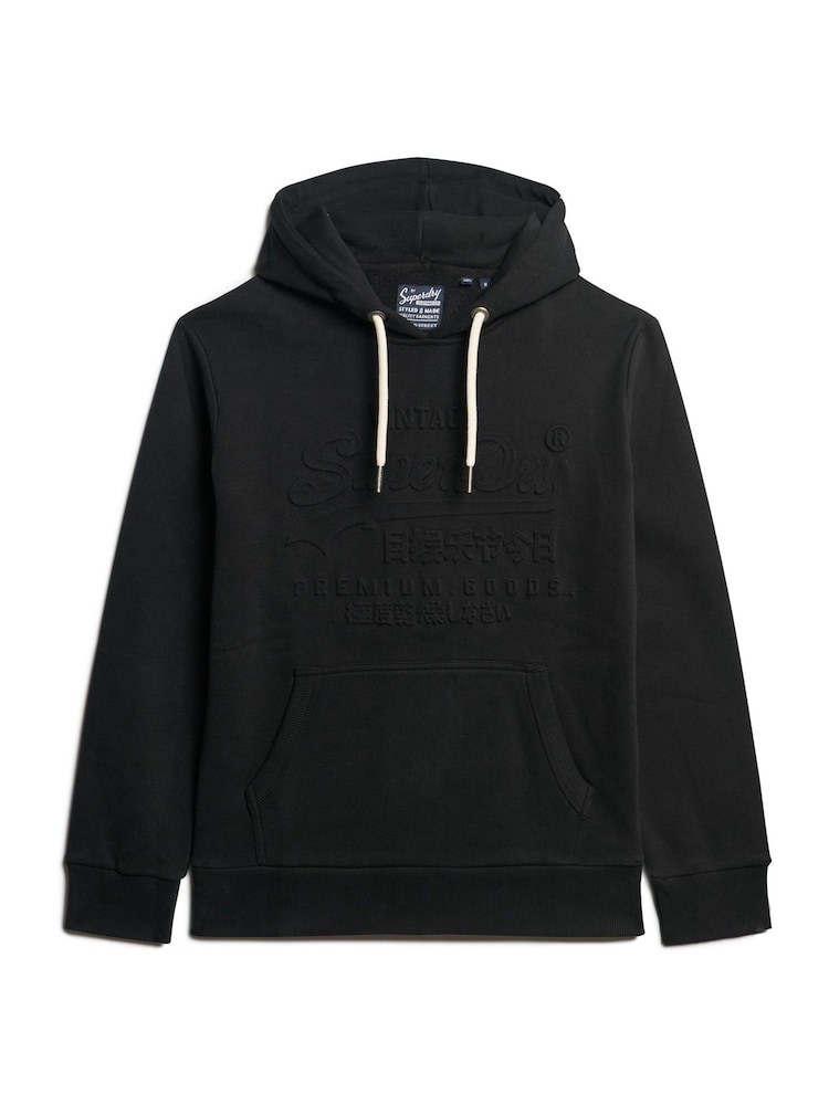 Superdry Jet Black Embossed Vintage Logo Hoodie - Image 4 of 5
