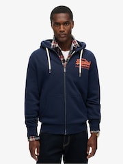 Superdry Rich Navy Marl Neon Graphic Zip Hoodie - Image 1 of 7