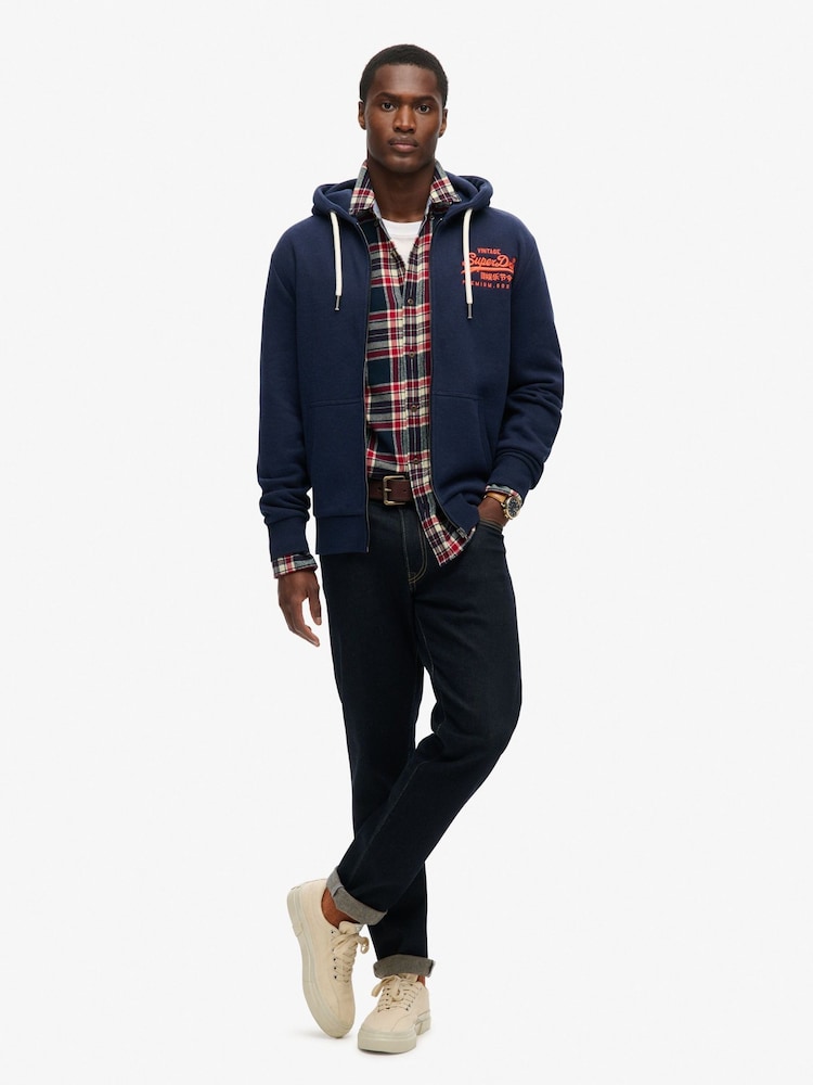 Superdry Rich Navy Marl Neon Graphic Zip Hoodie - Image 4 of 7