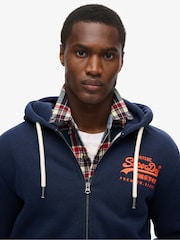 Superdry Rich Navy Marl Neon Graphic Zip Hoodie - Image 5 of 7