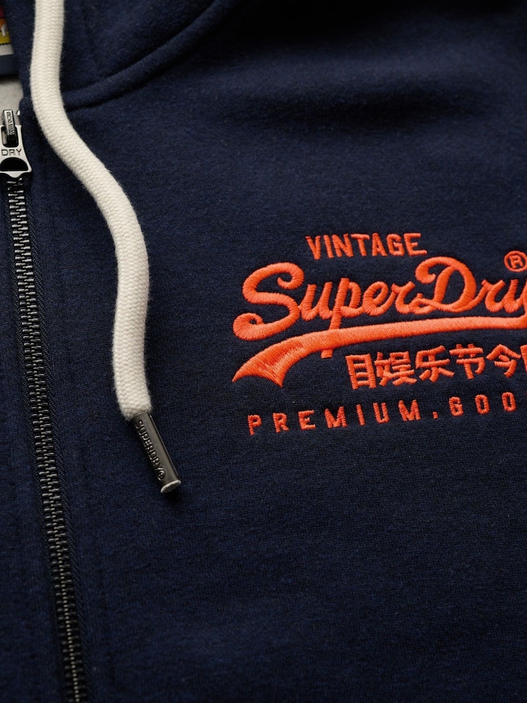 Superdry Rich Navy Marl Neon Graphic Zip Hoodie - Image 7 of 7