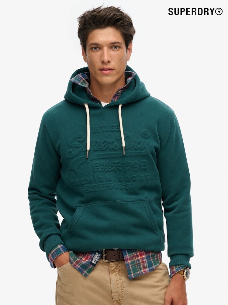 Superdry Furnice Green Embossed Vintage Logo Hoodie - Image 1 of 5