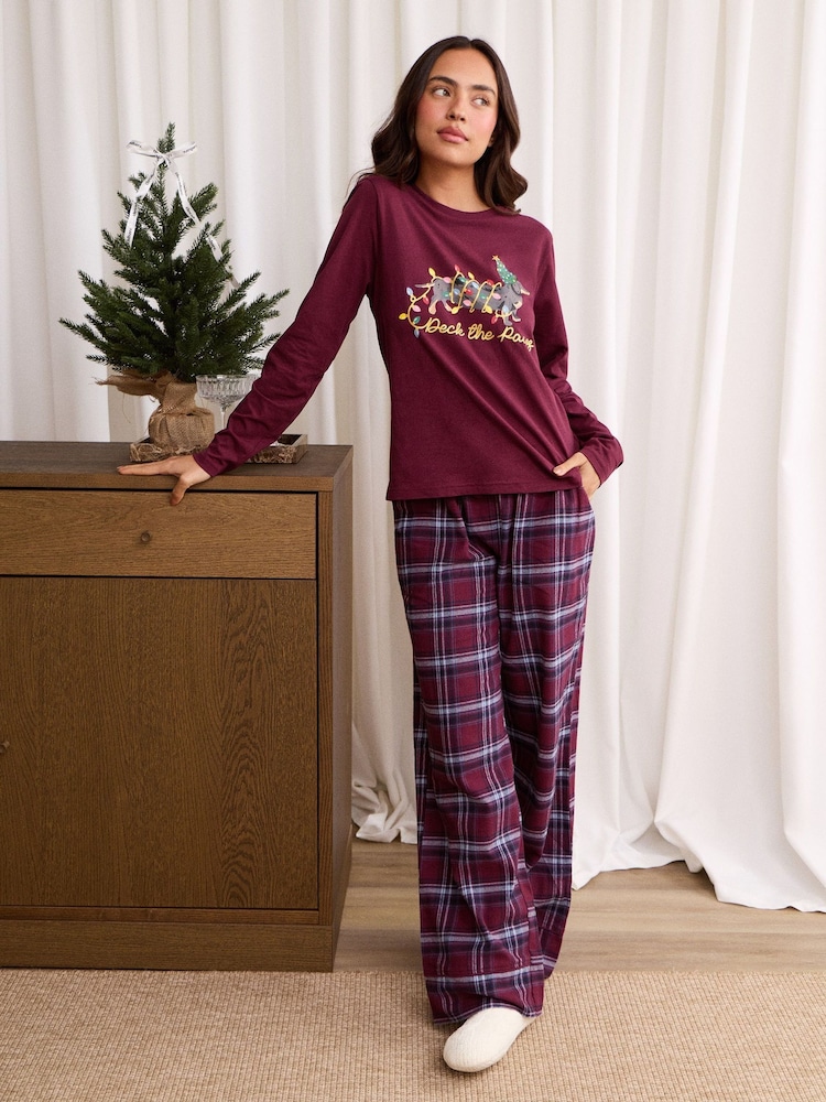Threadbare Red Cotton Deck the Paws Christmas Pyjamas Set - Image 1 of 4 Threadbare Red Cotton Deck the Paws Christmas Pyjamas Set - Image 1 of 4