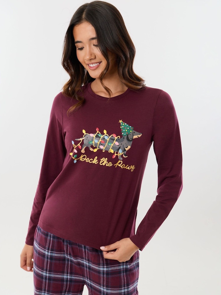 Threadbare Red Cotton Deck the Paws Christmas Pyjamas Set - Image 2 of 4 Threadbare Red Cotton Deck the Paws Christmas Pyjamas Set - Image 2 of 4