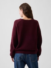 Gap Burgundy Red CashSoft Oversized V-Neck Jumper - Image 2 of 4