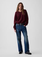 Gap Burgundy Red CashSoft Oversized V-Neck Jumper - Image 3 of 4
