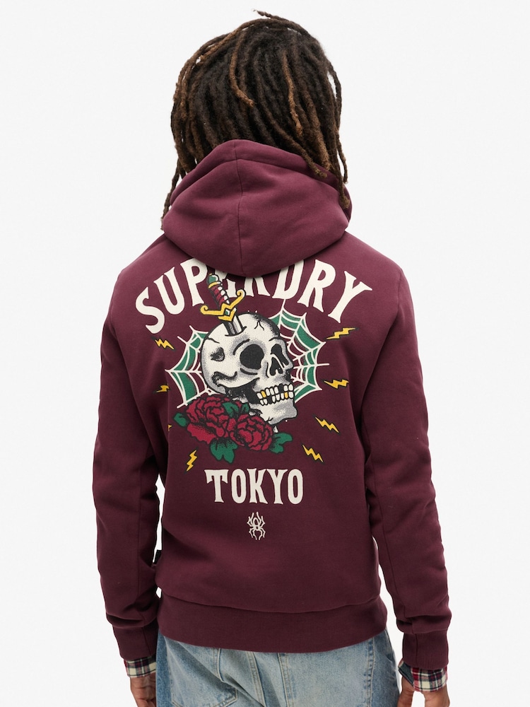 Superdry Fig Purple Tattoo Back Graphic Loose Hoodie - Image 2 of 7 Superdry Fig Purple Tattoo Back Graphic Loose Hoodie - Image 2 of 7