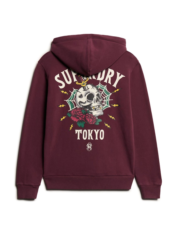 סגול תאנים - Superdry קפוצ'ון בגזרה רפויה עם הדפס קעקוע בגב - Image 5 of 7