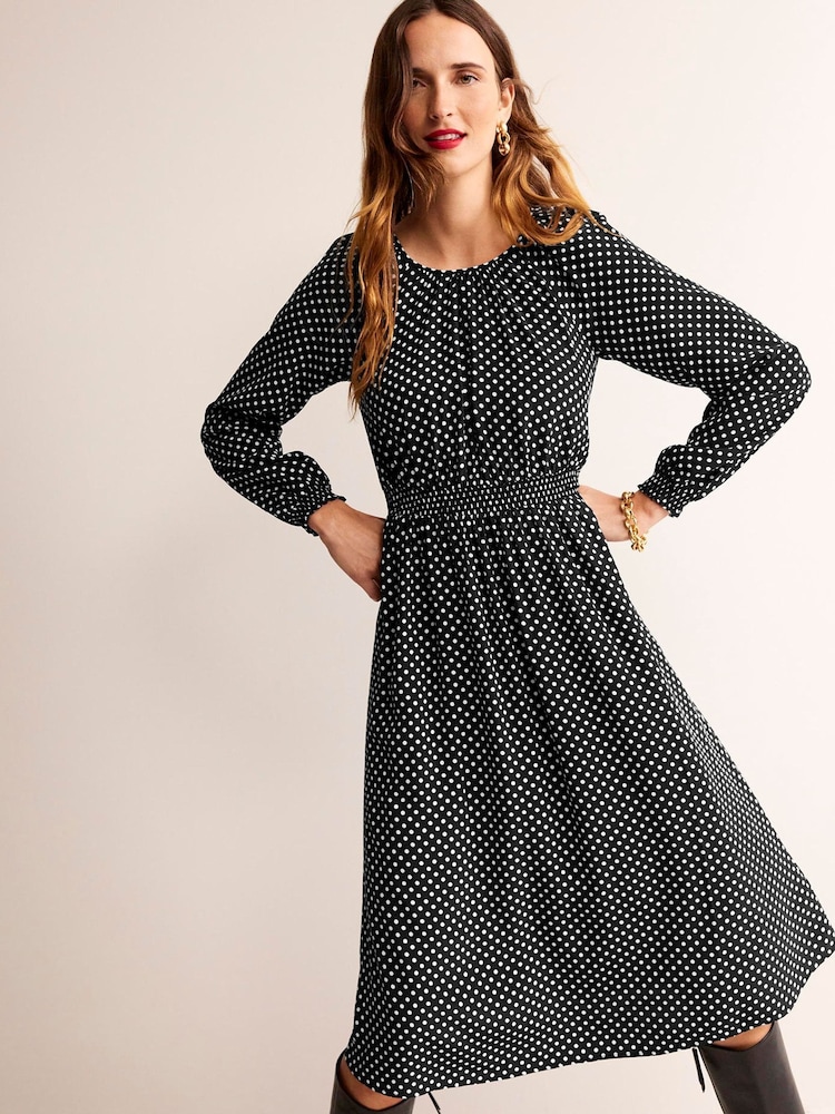 Boden Black Gather Raglan Midi Dress - Image 1 of 5