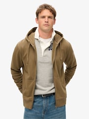 Superdry Washed Teak Brown 100% Cotton Contrast Stitch Zip Hoodie - Image 1 of 6