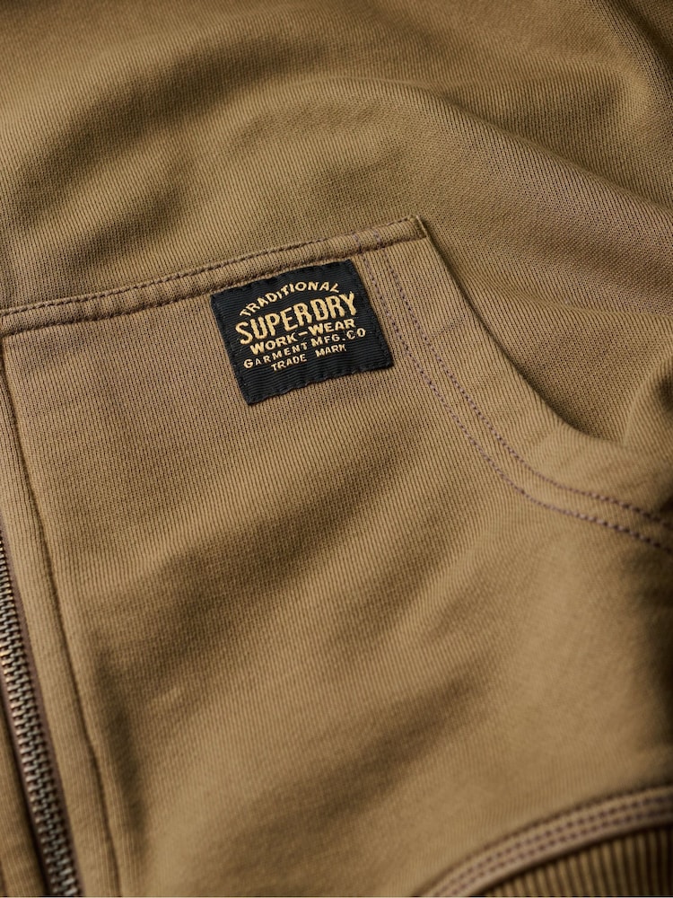 Superdry Washed Teak Brown 100% Cotton Contrast Stitch Zip Hoodie - Image 6 of 6