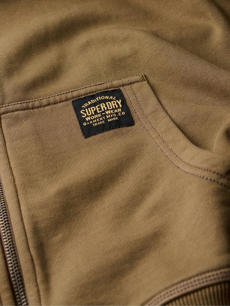 Superdry Washed Teak Brown 100% Cotton Contrast Stitch Zip Hoodie - Image 6 of 6 Superdry Washed Teak Brown 100% Cotton Contrast Stitch Zip Hoodie - Image 6 of 6