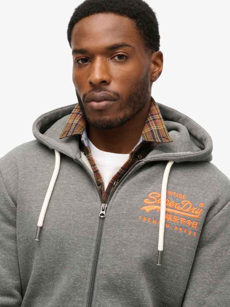 Superdry Storm Grey Heather Neon Graphic Zip Hoodie - Image 2 of 5
