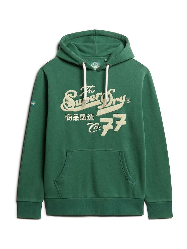 Superdry Academy Green Embroider Script Graphic Hoodie - Image 4 of 5