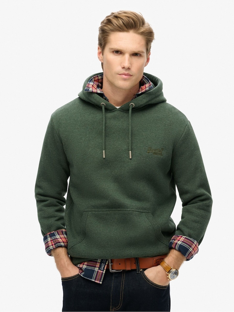 Superdry Green Deep Forest Marl Essential Slim Fit Logo Hoodie - Image 1 of 1