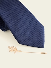 Navy Blue Tie Pocket Square And Pin Set - Image 4 of 5