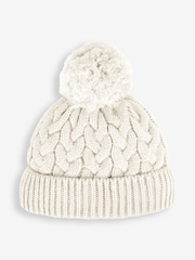 JoJo Maman Bébé Cream Chunky Cable Knit Pom Pom Hat - Image 1 of 3