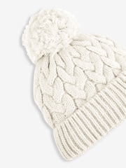 JoJo Maman Bébé Cream Chunky Cable Knit Pom Pom Hat - Image 2 of 3