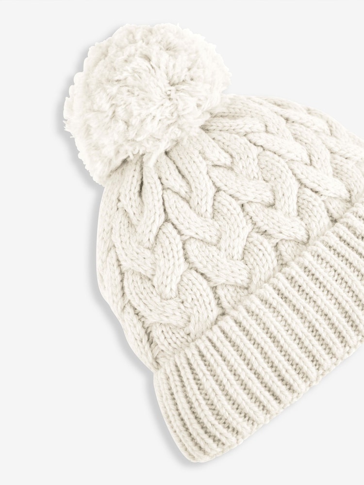 JoJo Maman Bébé Cream Chunky Cable Knit Pom Pom Hat - Image 2 of 3