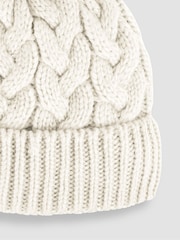 JoJo Maman Bébé Cream Chunky Cable Knit Pom Pom Hat - Image 3 of 3