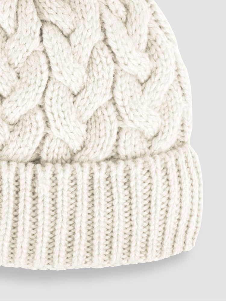 JoJo Maman Bébé Cream Chunky Cable Knit Pom Pom Hat - Image 3 of 3