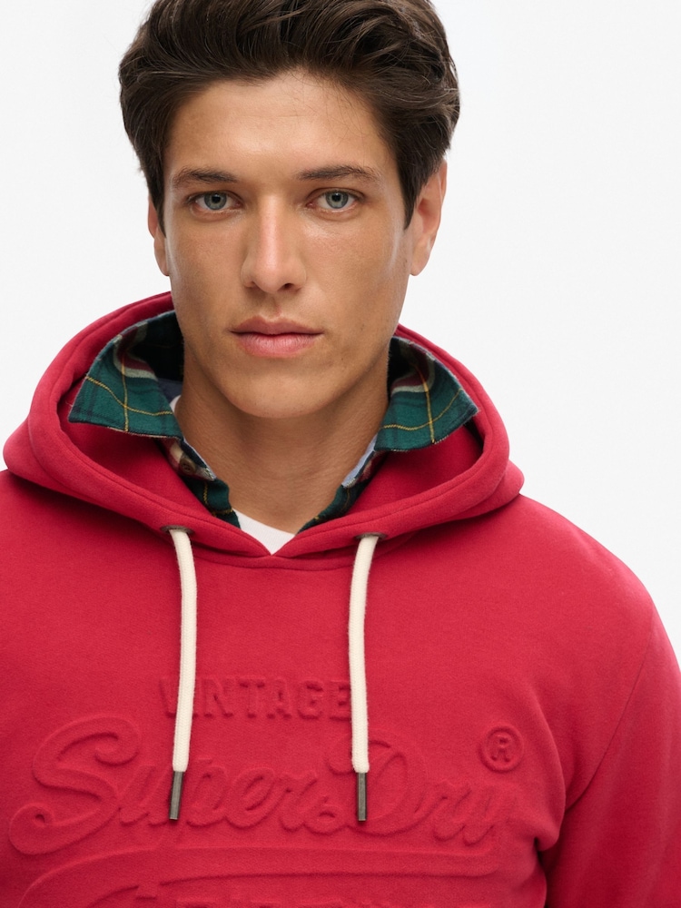 Superdry Garnet Red Embossed Vintage Logo Hoodie - Image 3 of 6