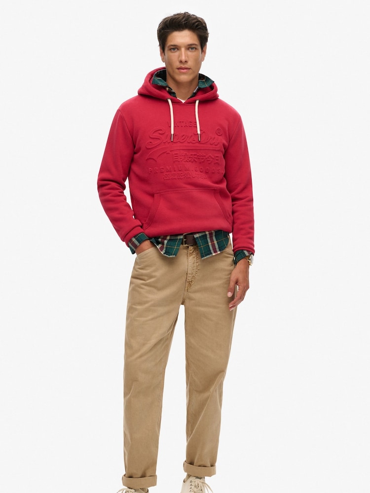 Superdry Garnet Red Embossed Vintage Logo Hoodie - Image 4 of 6