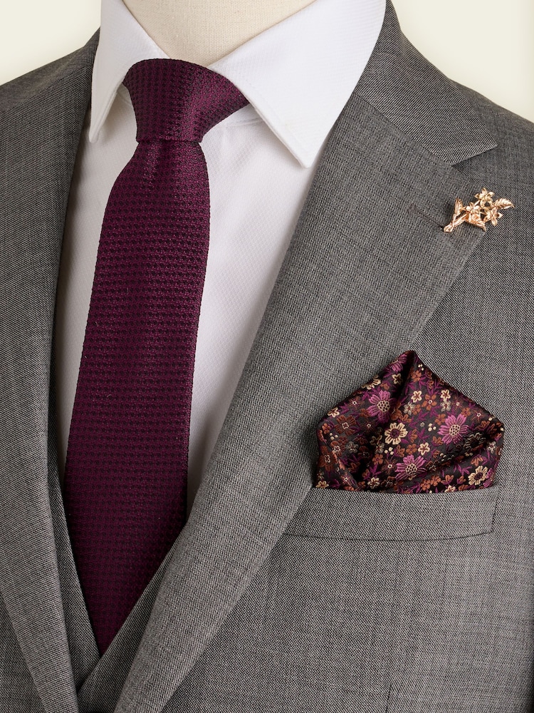 Burgundy Red Tie Pocket Square And Pin Set - Image 1 of 4 Burgundy Red Tie Pocket Square And Pin Set - Image 1 of 4