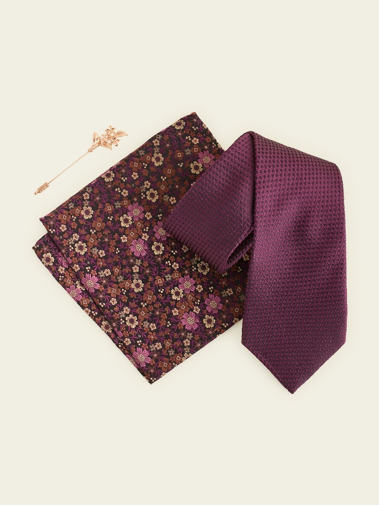 Burgundy Red Tie Pocket Square And Pin Set - Image 2 of 4 Burgundy Red Tie Pocket Square And Pin Set - Image 2 of 4