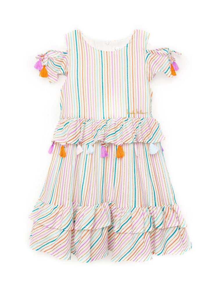 Nicole Miller Striped Cotton White 100% Cotton Dress - Image 1 of 4