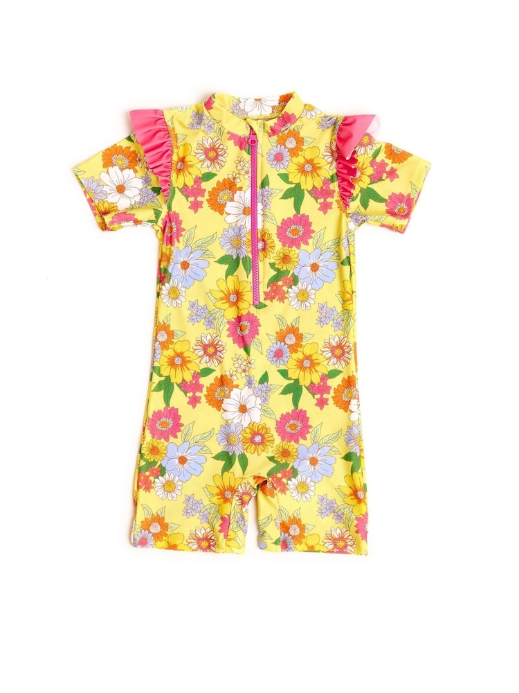 Nicole Miller Yellow Floral Short Sleeves Rash Guard - Image 1 of 4 Nicole Miller Yellow Floral Short Sleeves Rash Guard - Image 1 of 4