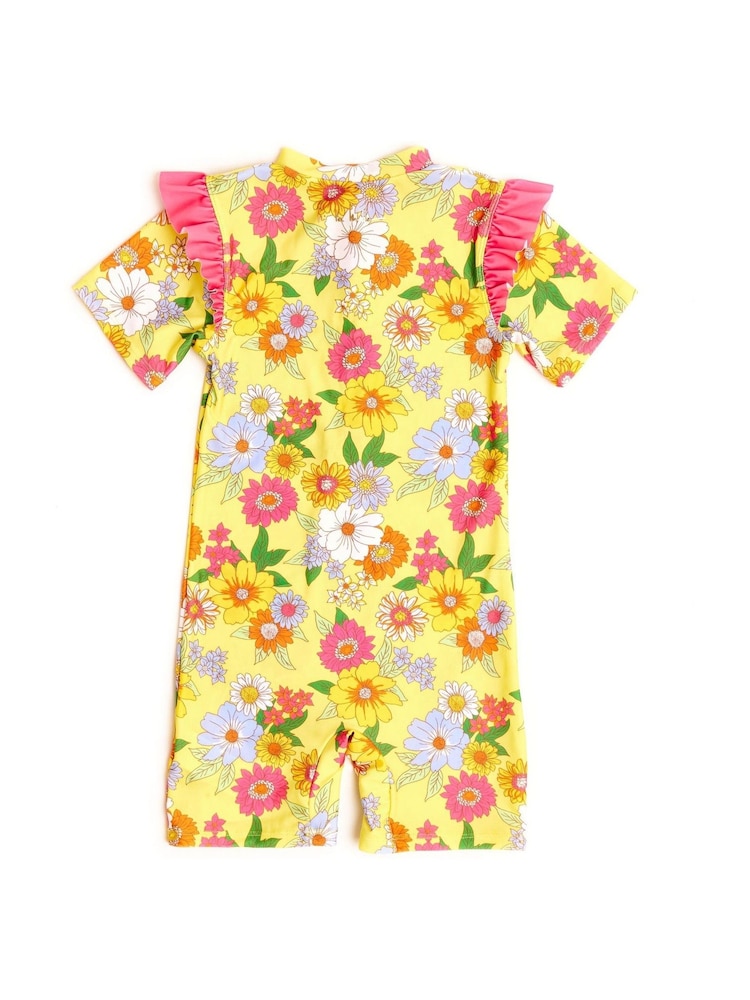 Nicole Miller Yellow Floral Short Sleeves Rash Guard - Image 2 of 4 Nicole Miller Yellow Floral Short Sleeves Rash Guard - Image 2 of 4