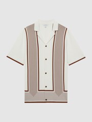 Reiss White/Camel Heath Striped Cuban Collar Shirt - Image 2 of 4