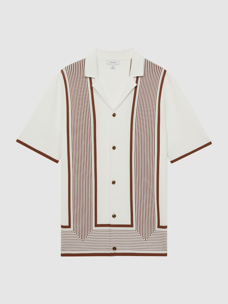 Reiss White/Camel Heath Striped Cuban Collar Shirt - Image 2 of 4